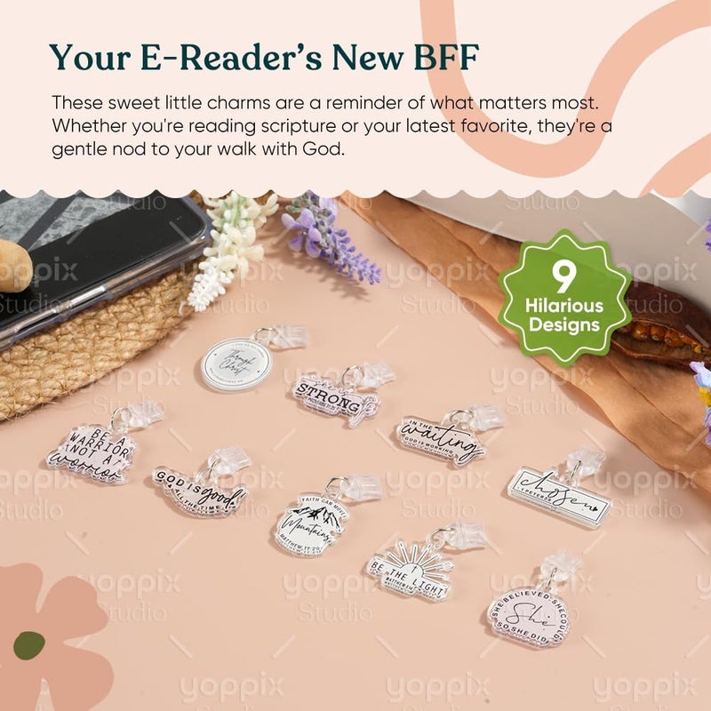 YOPPIX 9PCS Charms for E-Reader, About Christian Theme Dust Plug Charm Compatible with Type C Charging Port, Gift for Book Lover Readers Men Women Teachers Students, Accessories for E-Reader - Image 2